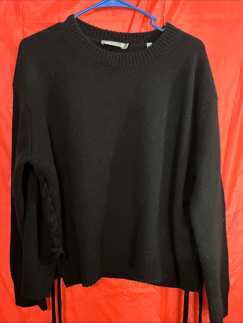 Vince Black Crewneck Sweater with Side Cable Detail